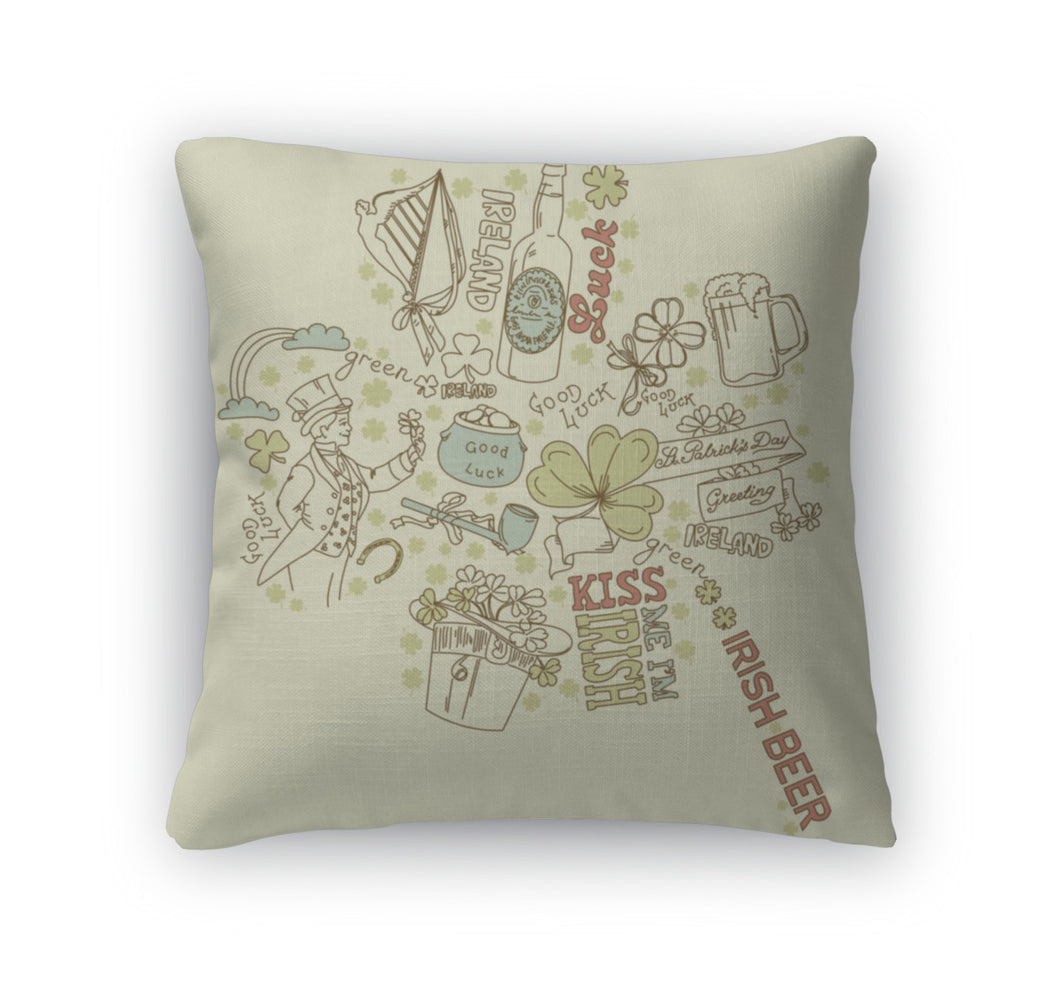 Throw Pillow, Saint Patricks Day Doodles