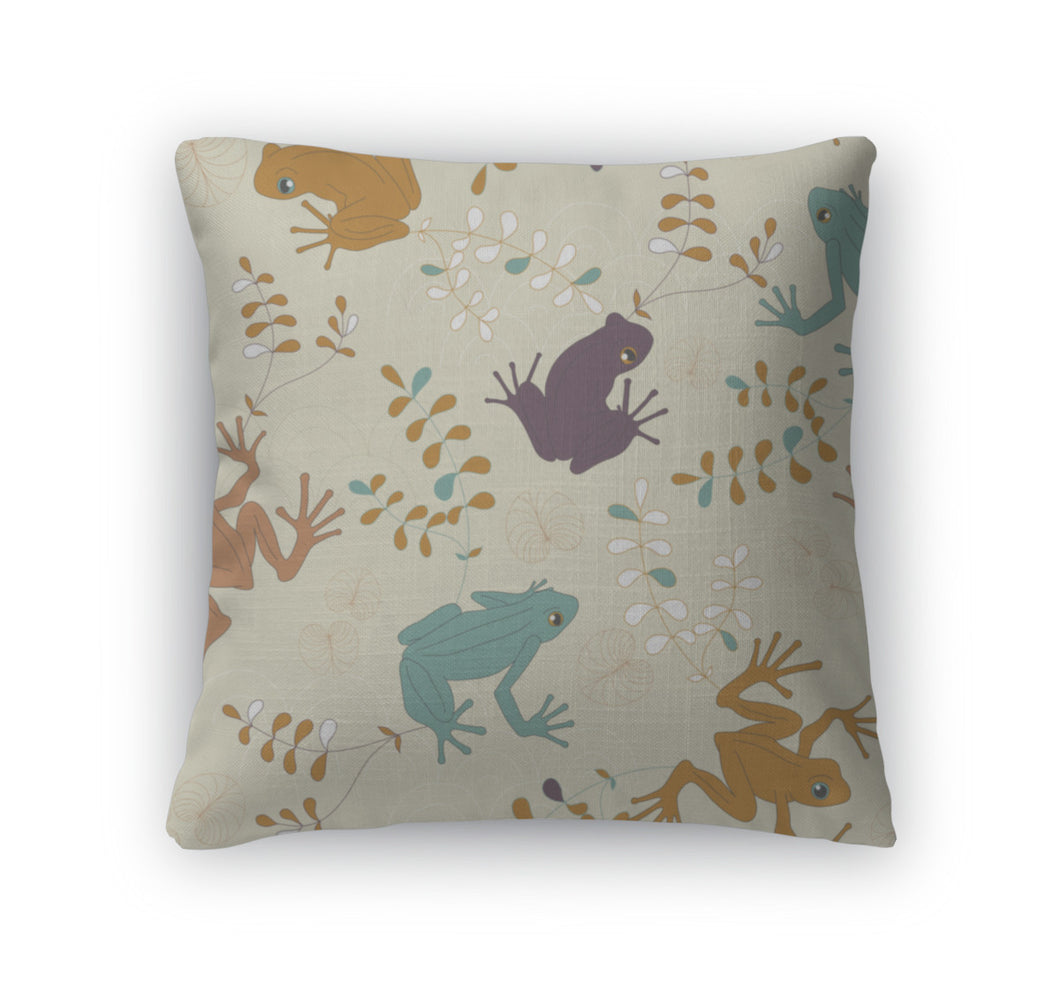 Throw Pillow, Pattern With Colored Frogs
