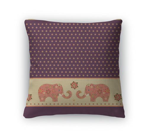 Throw Pillow, Indian Pattern Elephants