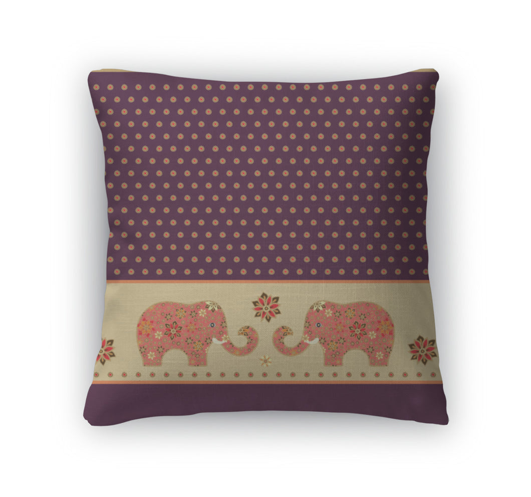 Throw Pillow, Indian Pattern Elephants