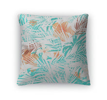 Load image into Gallery viewer, Throw Pillow, Bright Summer Tropical Pattern With Palm Tree Leaves And Hibiscus Flowers