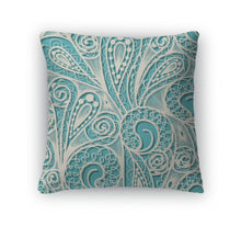 Load image into Gallery viewer, Throw Pillow, White Lace Pattern On Blue Teal