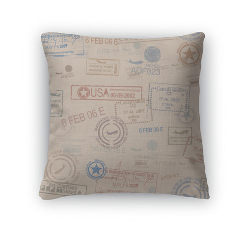 Throw Pillow, Tiling Postage Themed Pattern With Stamps
