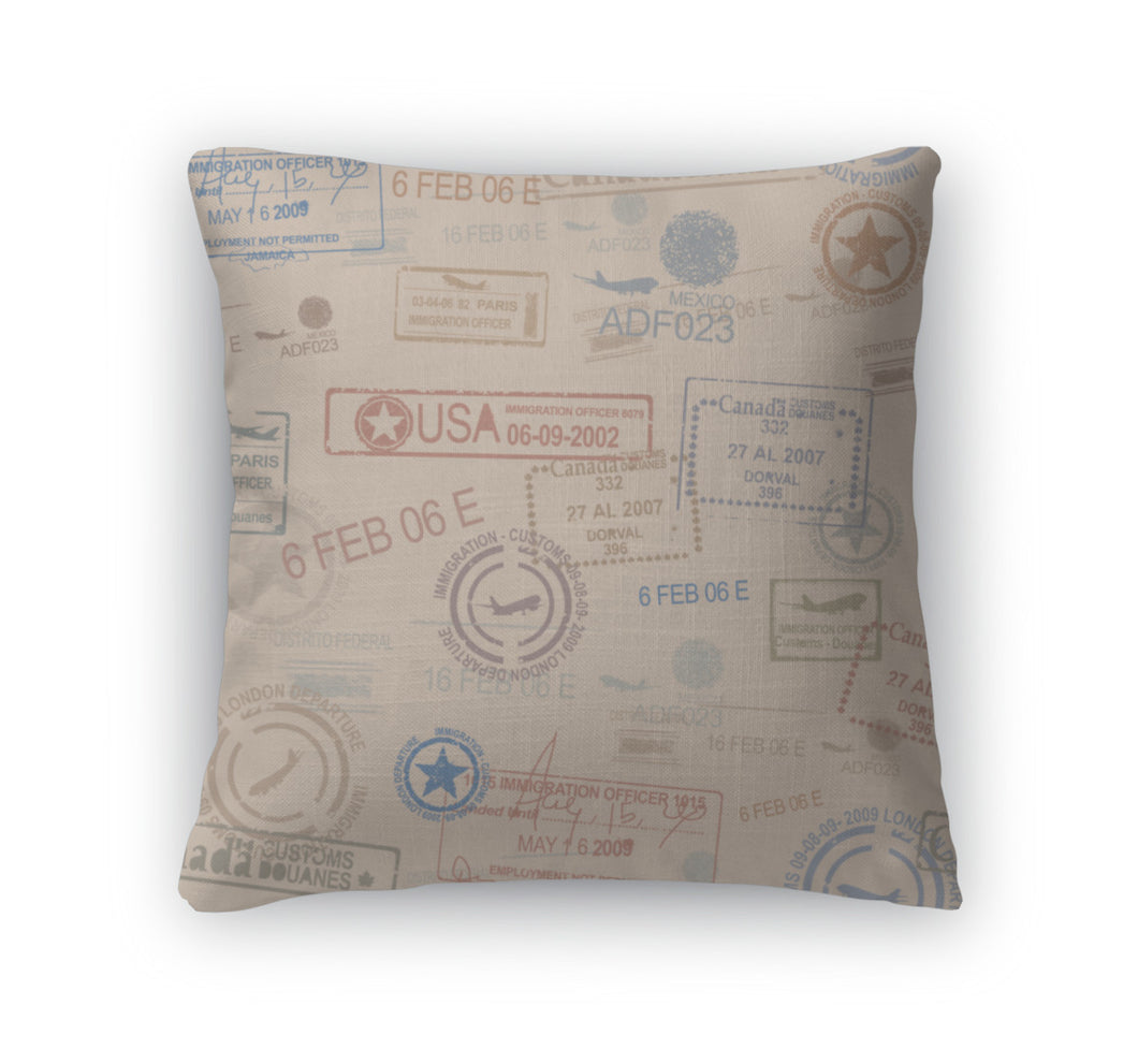 Throw Pillow, Tiling Postage Themed Pattern With Stamps