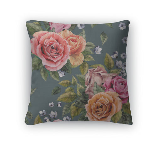 Throw Pillow, Floral Pattern With Roses