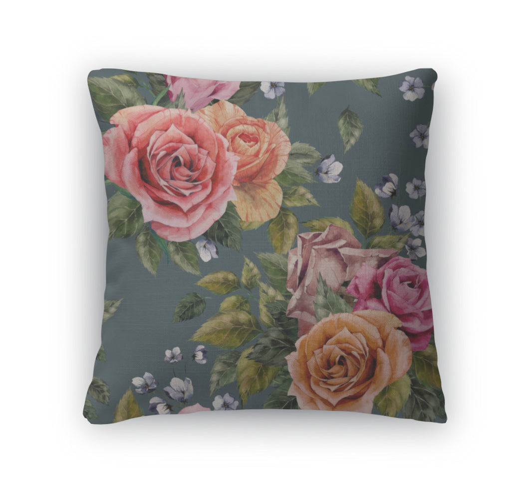 Throw Pillow, Floral Pattern With Roses