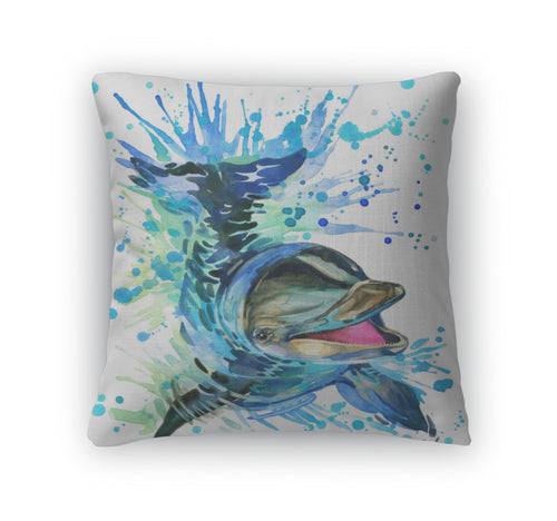Throw Pillow, Tshirt Graphics Dolphin Illustration Watercolor