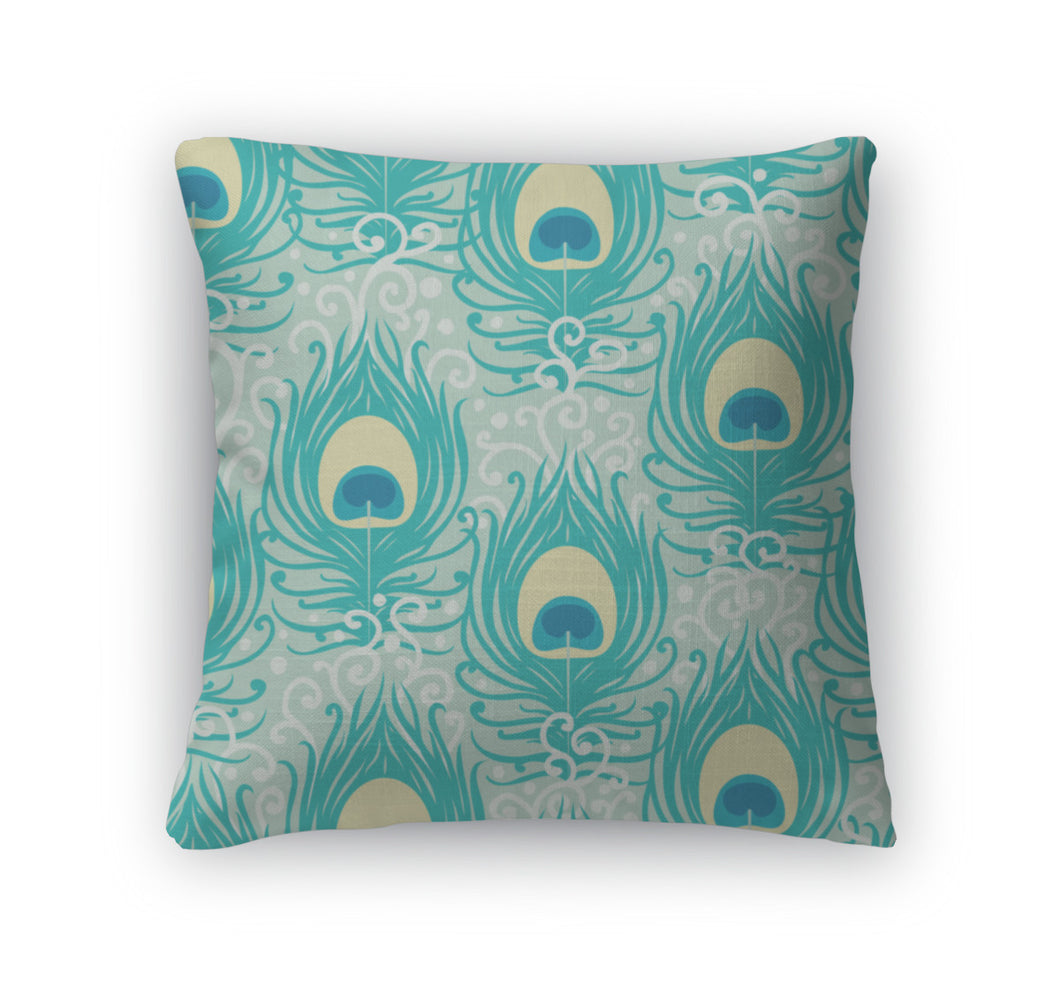 Throw Pillow, Peacock Feathers Pattern