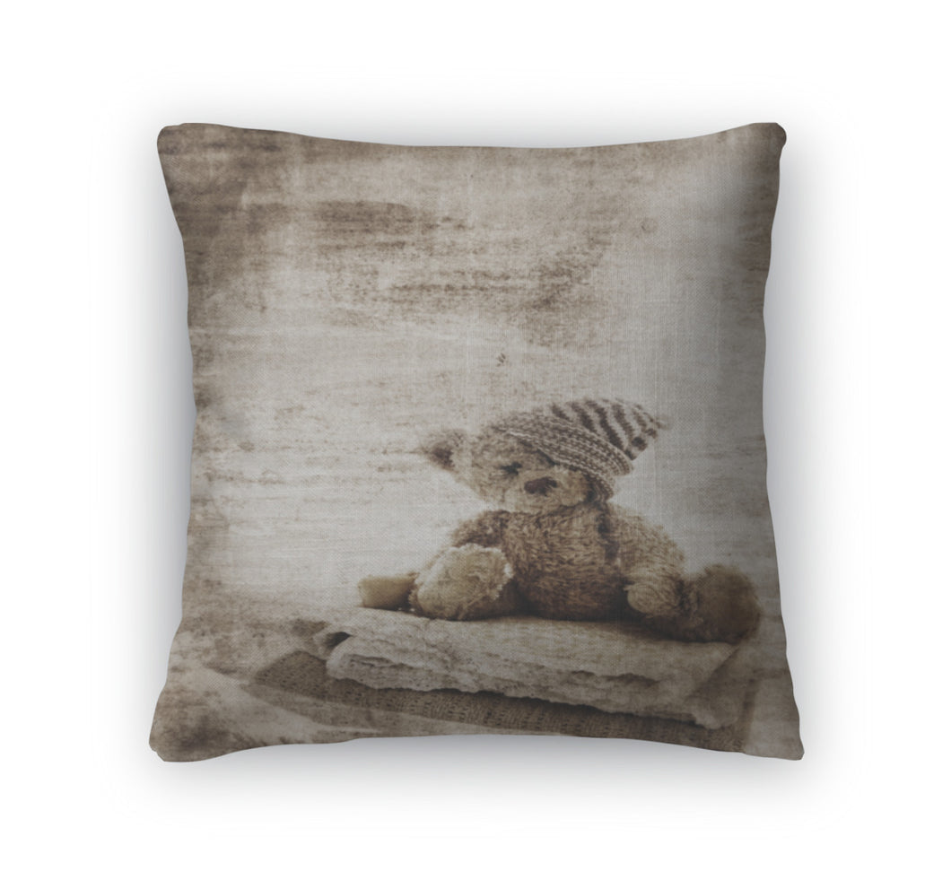Throw Pillow, Grunge Teddy Bear