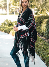 Load image into Gallery viewer, Saffron Plaid Ruana Poncho