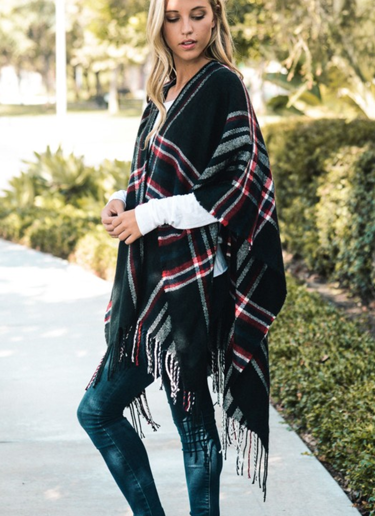 Saffron Plaid Ruana Poncho