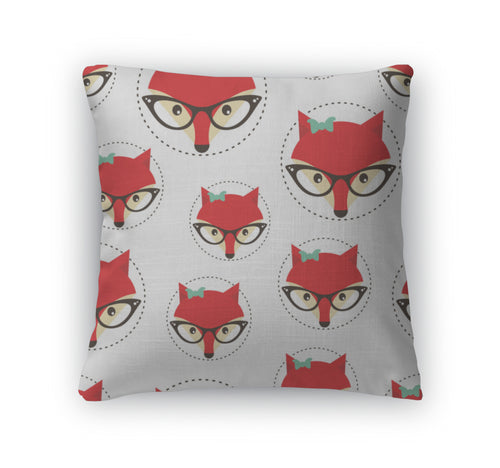 Throw Pillow, Hipster Pattern With Red Lady Fox