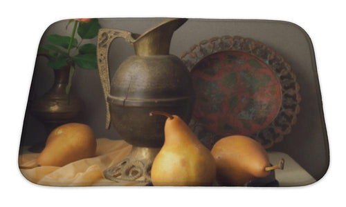 Bath Mat, Vintage Still Life With Brown Pears