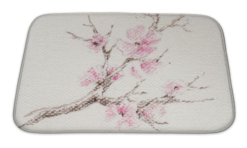 Bath Mat, Watercolor Branch Of Cherry Blossoms