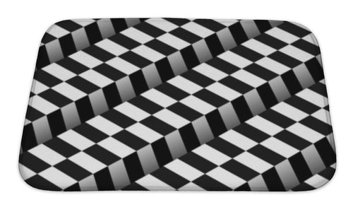 Bath Mat, 3d Checkered Black White Pattern