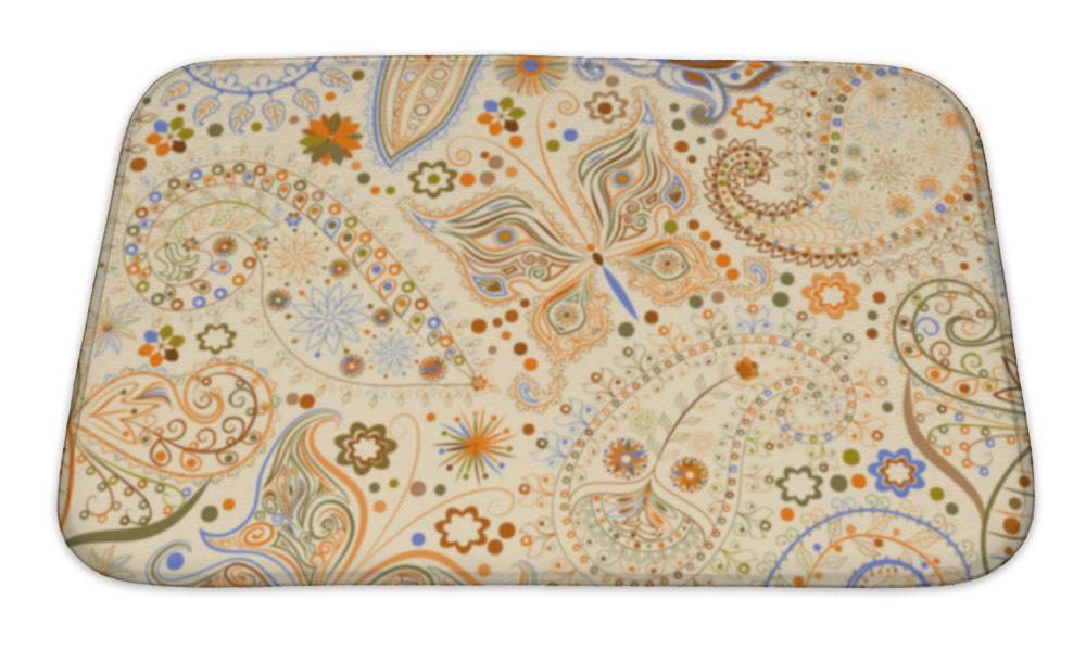Bath Mat, Vintage Floral Motif With Butterflies