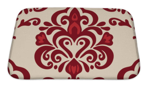 Bath Mat, Pattern Damask Floral Red