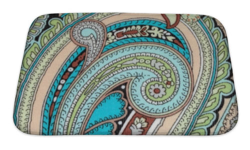 Bath Mat, Colorful Vintage Fabric With Blue And Brown Paisley Print