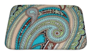 Bath Mat, Colorful Vintage Fabric With Blue And Brown Paisley Print