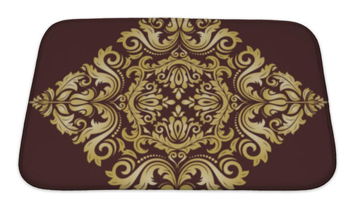 Bath Mat, Damask Pattern Orient Golden Ornament