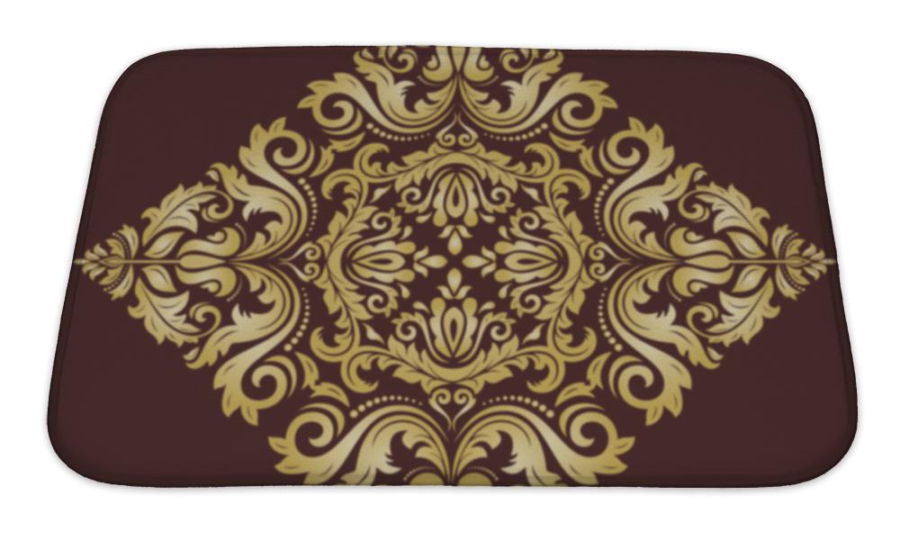 Bath Mat, Damask Pattern Orient Golden Ornament
