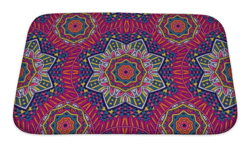 Bath Mat, Abstract Festive Colorful Grunge Ethnic Tribal Pattern