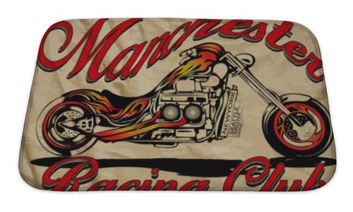 Bath Mat, Illustration Sketch Motorcycle With T Shirt Prints Graphic