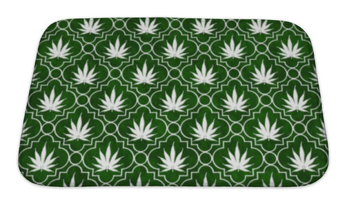 Bath Mat, Green And White Marijuana Leaf Pattern Repeat