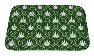 Bath Mat, Green And White Marijuana Leaf Pattern Repeat