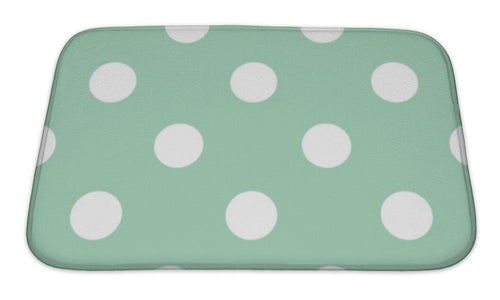 Bath Mat, Retro Pattern With Polka Dots On Mint Green