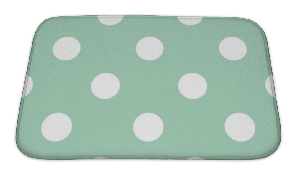 Bath Mat, Retro Pattern With Polka Dots On Mint Green