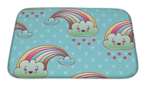Bath Mat, Kawaii Child Pattern With Cute Doodles