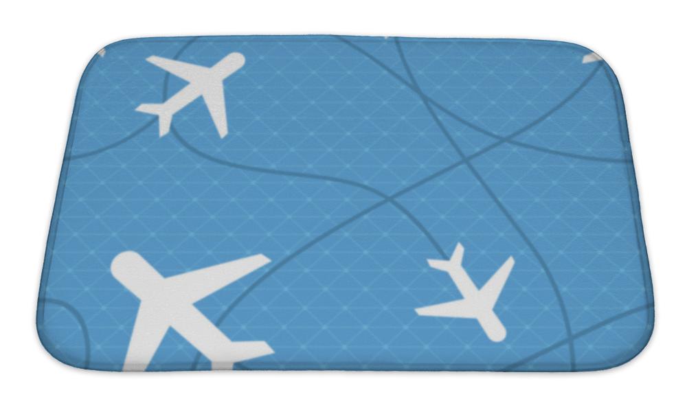 Bath Mat, Pattern With Plane Icons