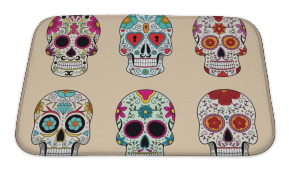 Bath Mat, Set Of Skulls In Mexican Tradition