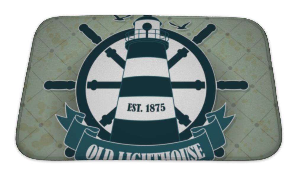 Bath Mat, Vintage Label With A Nautical Theme