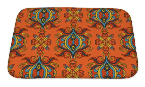 Bath Mat, Orange Floral Festive Pattern