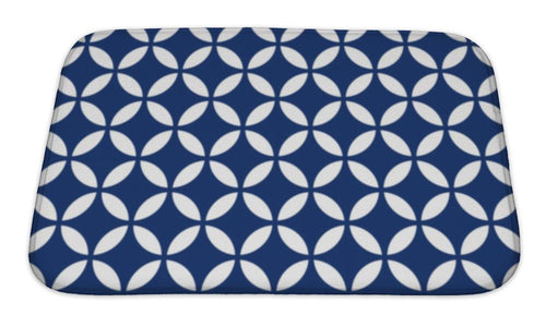 Bath Mat, Intersecting Geometric Vintage Navy Blue Circle Pattern