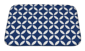 Bath Mat, Intersecting Geometric Vintage Navy Blue Circle Pattern