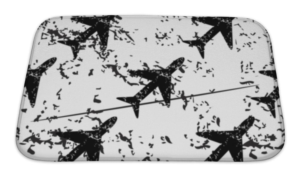 Bath Mat, Plane Pattern Grunge Monochrome