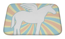 Load image into Gallery viewer, Bath Mat, White Silhouette Unicorn Swirl Illustration