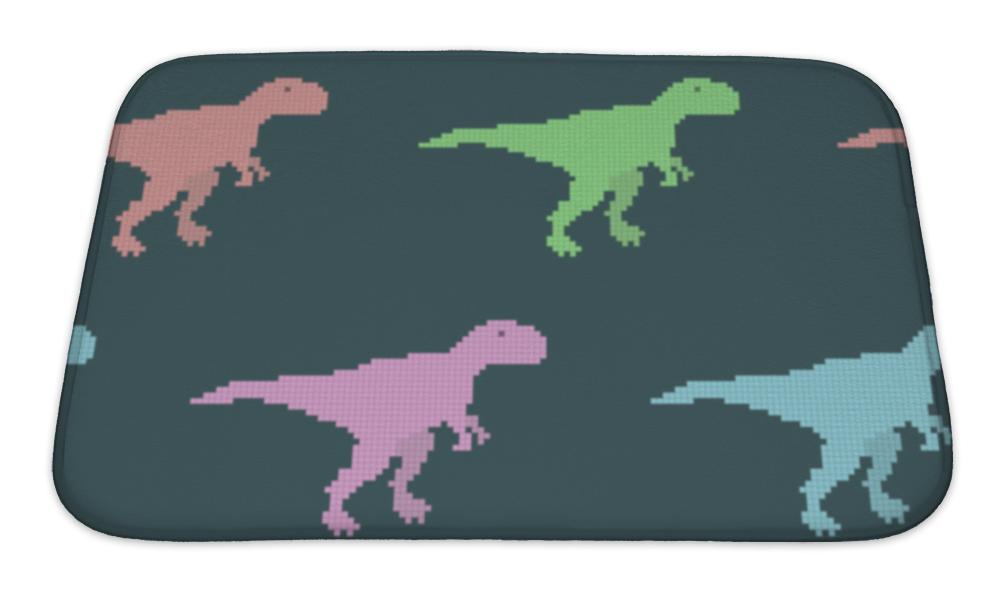 Bath Mat, Pattern With Pixel Dinosaurs