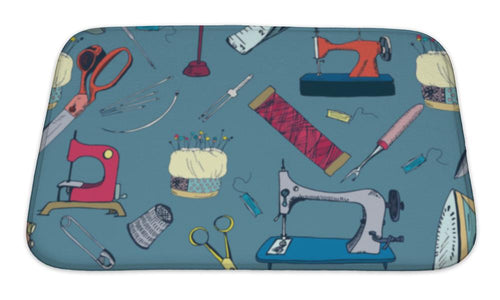 Bath Mat, Sewing Tools Vintage Pattern