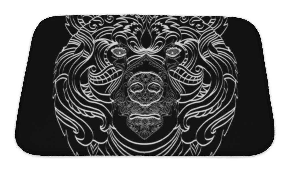 Bath Mat, Ornamental White Line Bear