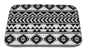 Bath Mat, Aztec Tribal Black And White Pattern