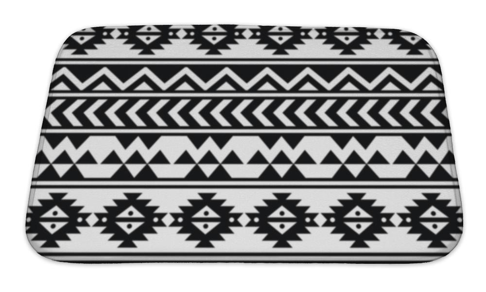 Bath Mat, Aztec Tribal Black And White Pattern