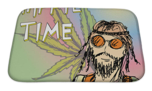 Bath Mat, Hippie Time Hippie Van Marijuana Leaf Illustration