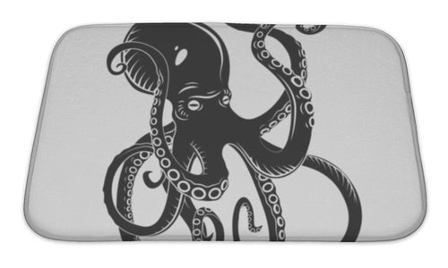 Bath Mat, Black Danger Cartoon Octopus Characters With Curling Tentacles Swimming