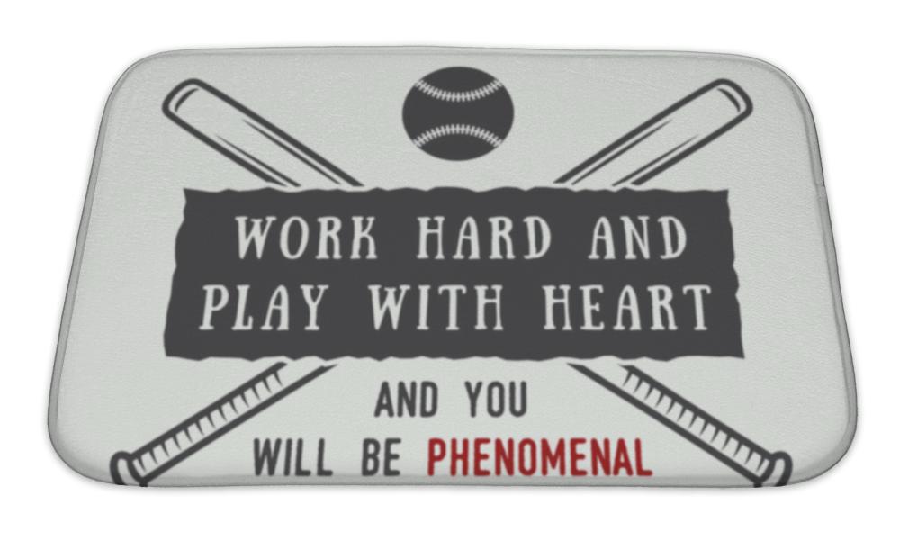 Bath Mat, Softball Vintage Baseball Logo Emblem Badge Slogan Motivation