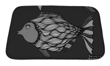 Load image into Gallery viewer, Bath Mat, Black And White Zentangle Fish Illustration Image