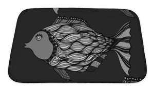 Bath Mat, Black And White Zentangle Fish Illustration Image